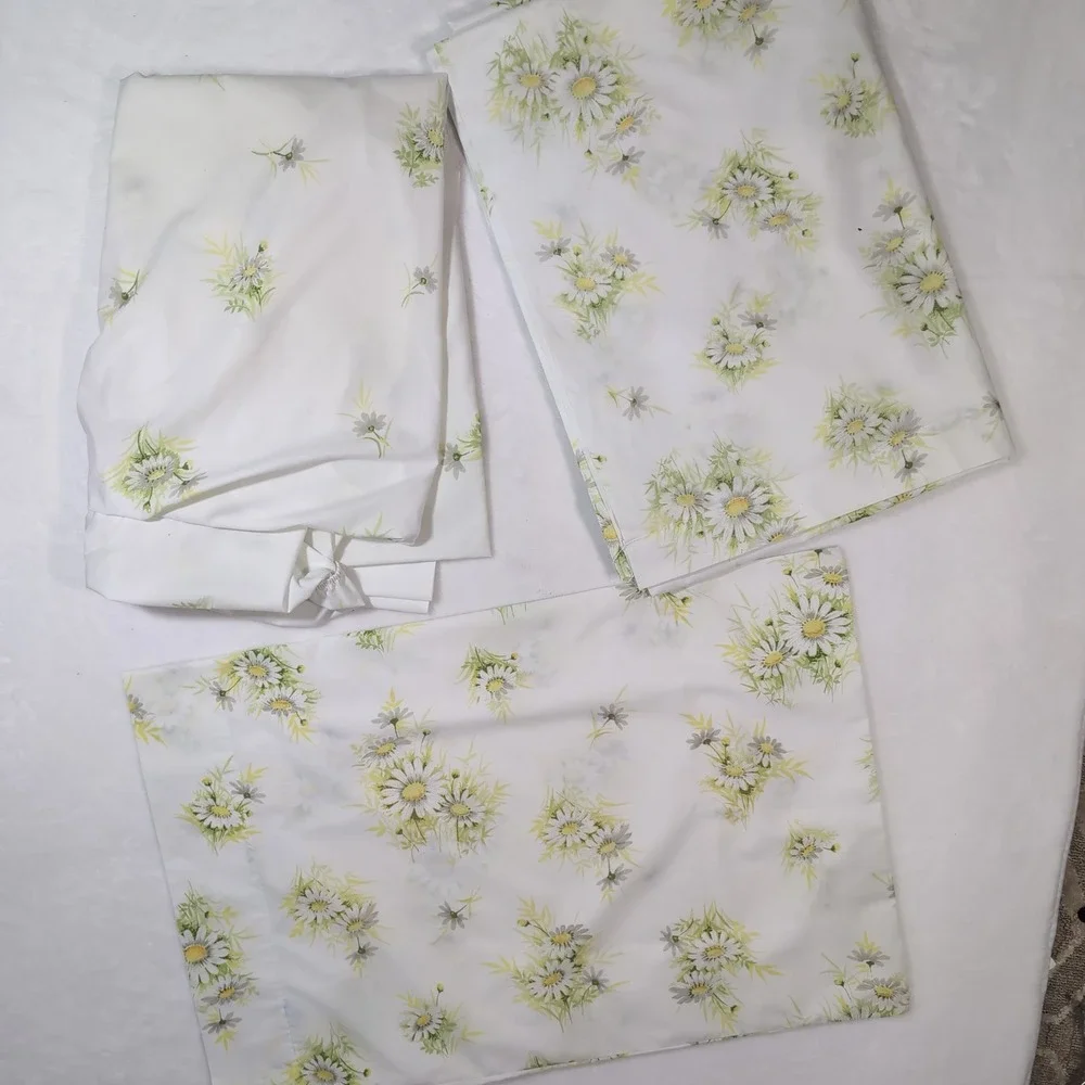 VTG Springmaid Wondercale Twin Sheet Set 3 pc Daisy Floral USA‎ Made Cottagecore